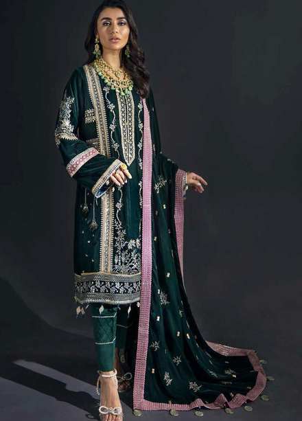 Maya By Nureh Embroidered Velvet Suits Unstitched 3 Piece NU21MV NV-10 Orchid Stone - Winter Collection