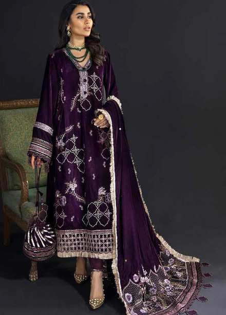 Maya By Nureh Embroidered Velvet Suits Unstitched 3 Piece NU21MV NV-14 Empress Lily - Winter Collection