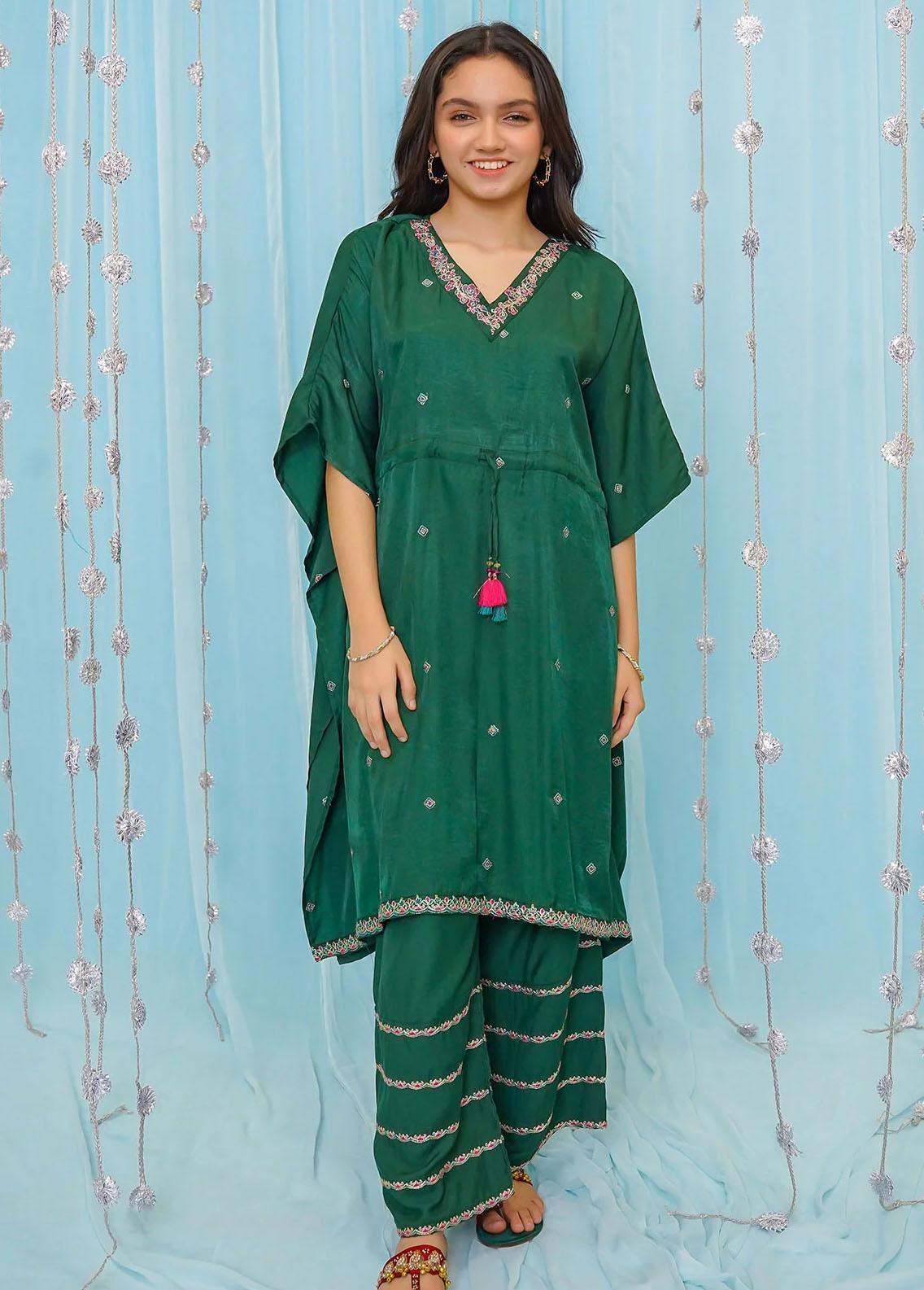 Ochre RTW Embroidered Girls 3 Piece Chiffon Hand Adda Work AC-73 - Summer Collection