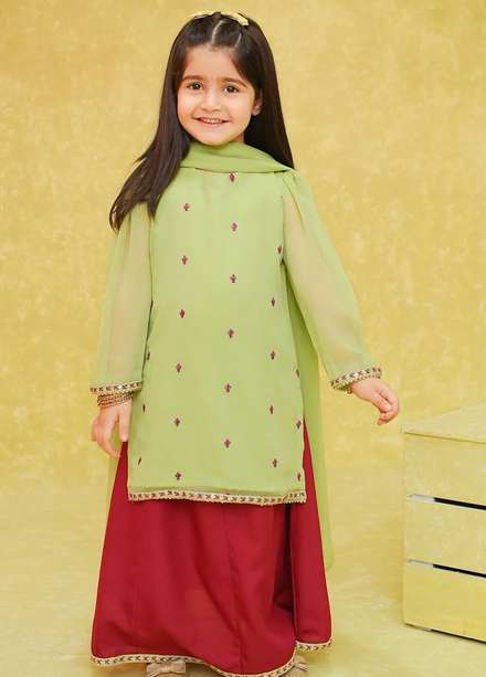 Ochre Pret Embroidered Chiffon 3 Piece Suit INCF-05 