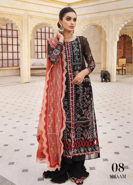 Pareesia By Xenia Formals Embroidered Chiffon Suits Unstitched 3 Piece XE22-P2 08 Shaam - Luxury Collection