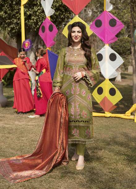 Parishay Embroidered Lawn Suits Unstitched 3 Piece PR23LL D-08 - Luxury Summer Collection