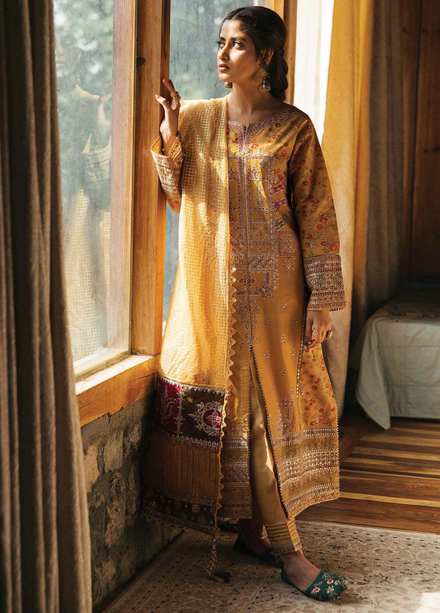 Rahi By Qalamkar Embroidered Lawn Suits Unstitched 3 Piece QLM22R EB-04 Sienna - Luxury Collection