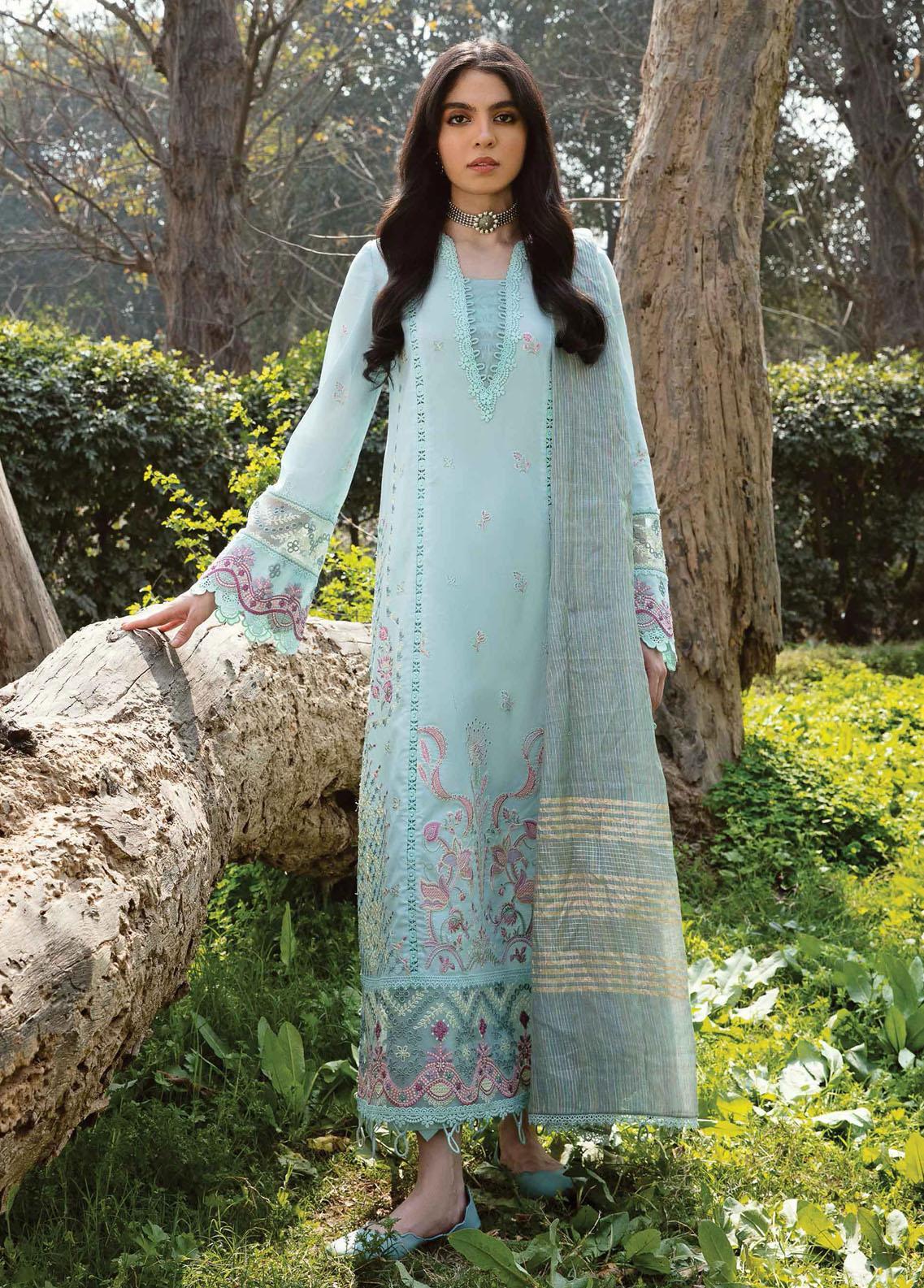 Qalamkar Chikankari Lawn Suits Unstitched 3 Piece QLM25SL FK-09 Evelyn - Summer Collection