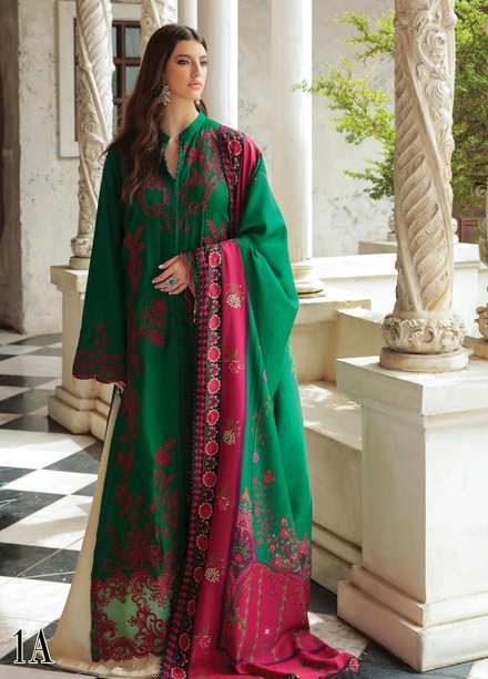 RajBari Embroidered Karandi Suits Unstitched 3 Piece RB22K 1A - Premium Collection