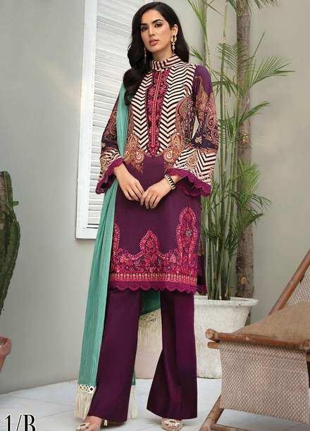 RajBari Embroidered Lawn Suits Unstitched 3 Piece RB21SS 1B - Spring / Summer Collection