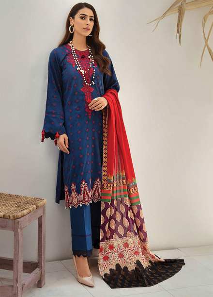 RajBari Embroidered Lawn Suits Unstitched 3 Piece RB21SS 8A - Spring / Summer Collection