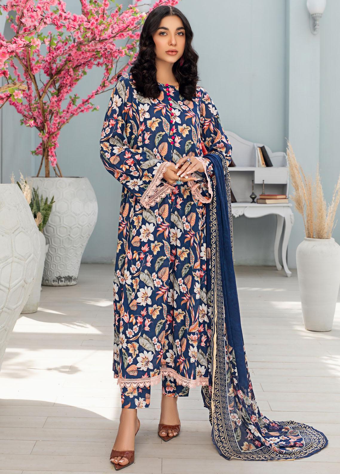Baad e Baharan by Humdum  Chikankari Lawn Suit Unstitched 3 Piece HD24B D-09 - Summer Collection