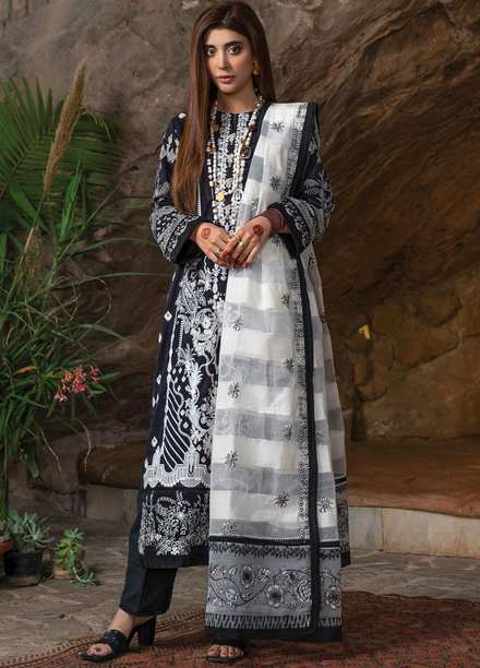 Rang Rasiya Embroidered Lawn Suits Unstitched 3 Piece RR21PE D-07 MAJESTIC NOIR - Festive Collection