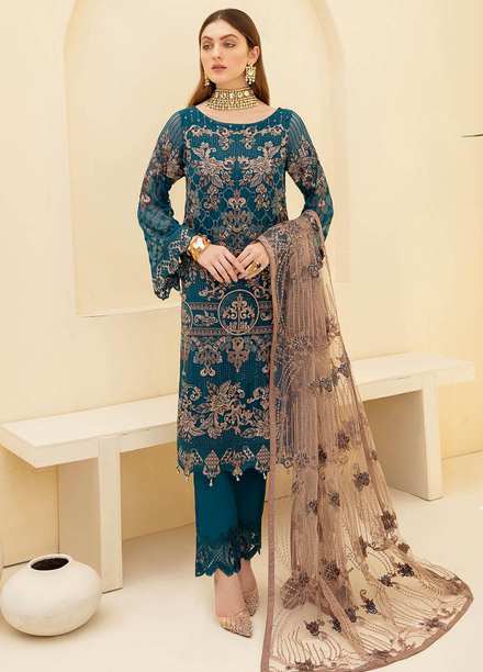 Rangoon by Ramsha Embroidered Chiffon Suits Unstitched 3 Piece RSH21RC D-701 - Luxury Collection