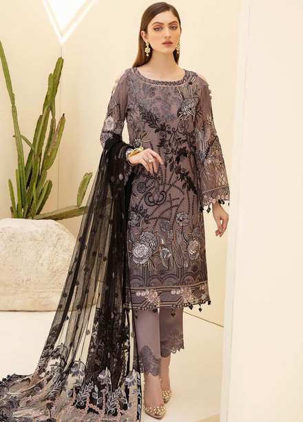 Rangoon by Ramsha Embroidered Chiffon Suits Unstitched 3 Piece RSH21RC D-703 - Luxury Collection