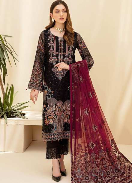 Rangoon by Ramsha Embroidered Chiffon Suits Unstitched 3 Piece RSH21RC D-705 - Luxury Collection