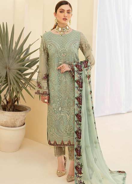 Rangoon by Ramsha Embroidered Chiffon Suits Unstitched 3 Piece RSH21RC D-706 - Luxury Collection