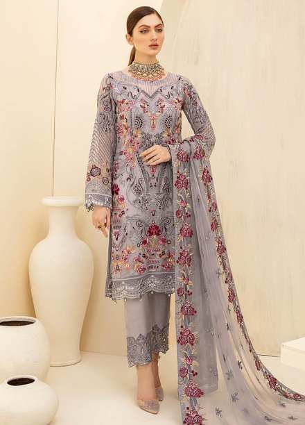 Rangoon by Ramsha Embroidered Chiffon Suits Unstitched 3 Piece RSH21RC D-707 - Luxury Collection