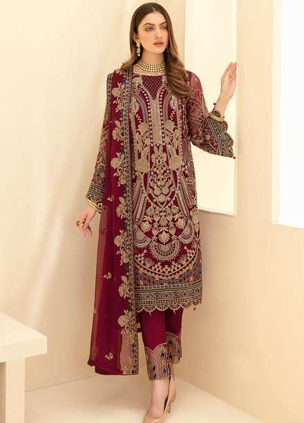 Rangoon by Ramsha Embroidered Chiffon Suits Unstitched 3 Piece RSH21RC D-708 - Luxury Collection