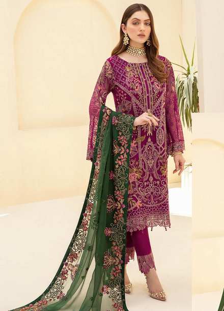 Rangoon by Ramsha Embroidered Chiffon Suits Unstitched 3 Piece RSH21RC D-710 - Luxury Collection