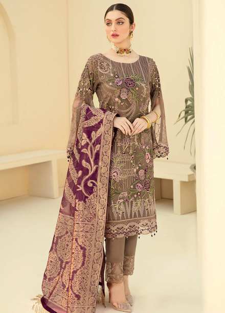 Rangoon by Ramsha Embroidered Chiffon Suits Unstitched 3 Piece RSH21RC D-712 - Luxury Collection