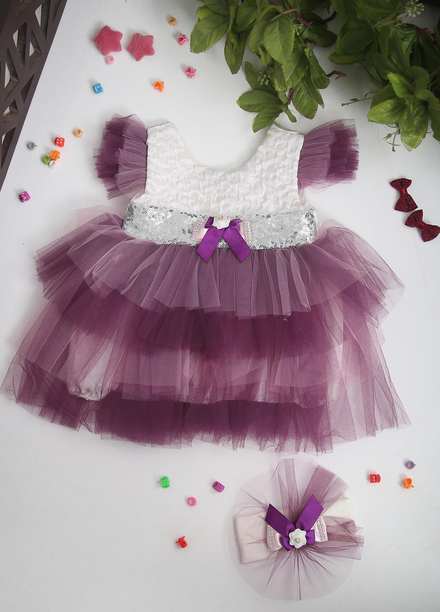 Sanaulla Exclusive Range  Fancy Girls Frocks -  0346 Purple