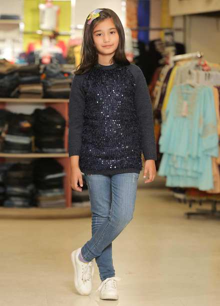 Sanaulla Exclusive Range Cotton Casual Girls T-Shirt -  1009105 Navy Blue