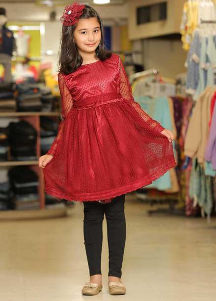 Sanaulla Exclusive Range  Fancy Girls Frocks -  342476 Maroon