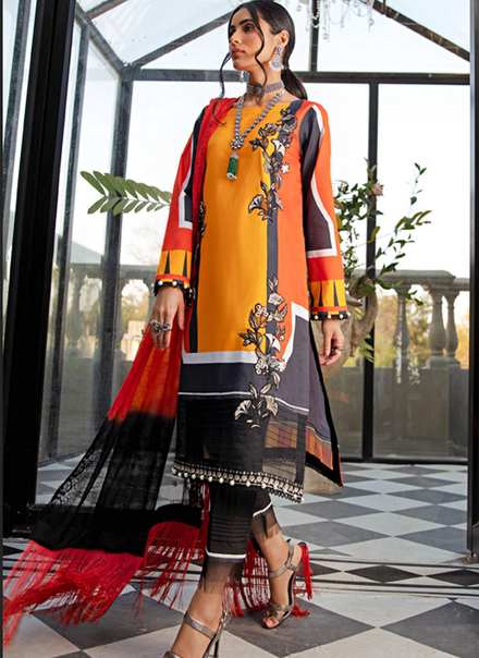 Sanaya Embroidered Lawn Suits Unstitched 3 Piece SNY21L Ambar - Luxury Collection