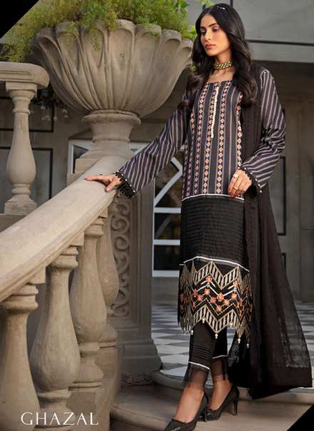 Sanaya Embroidered Lawn Suits Unstitched 3 Piece SNY21L Ghazal - Luxury Collection