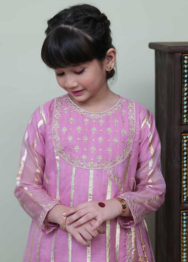 Senorita Jamawar Pret 3 Piece Suit for Kids -  KDD-02141-TPK/GLD