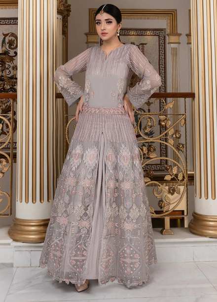 Shahnai By Norans Embroidered Organza Suits Unstitched 3 Piece NRS22S NLC-01 Muriel-Light Gray - Luxury Collection