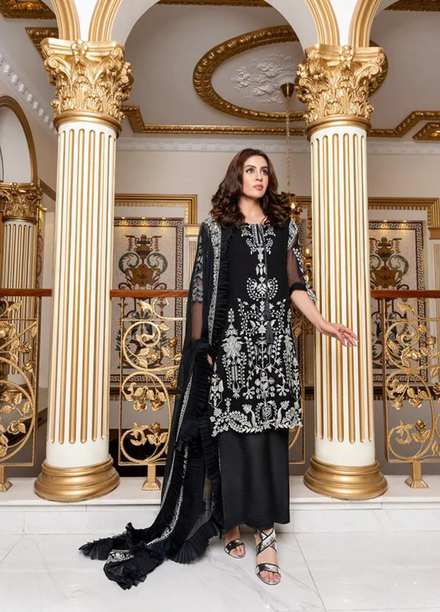Shahnai By Norans Embroidered Chiffon Suits Unstitched 3 Piece NRS22S NLC-03 Merae-Black - Luxury Collection
