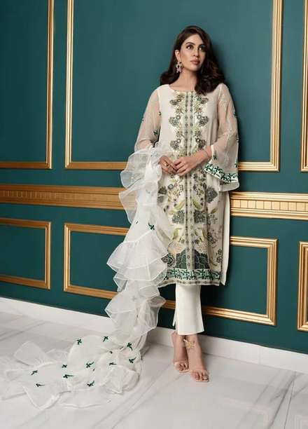 Shahnai By Norans Embroidered Chiffon Suits Unstitched 3 Piece NRS22S NLC-04 Saorsa-Of White - Luxury Collection