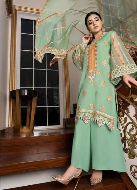 Shahnai By Norans Embroidered Organza Suits Unstitched 3 Piece NRS22S NLC-06 Zoella-Mint Green - Luxury Collection