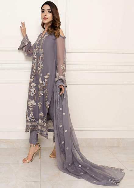 Shahnai By Norans Embroidered Chiffon Suits Unstitched 3 Piece NRS22S NLC-08 Ayla-Pigeon - Luxury Collection