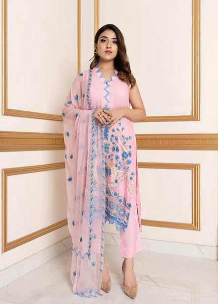 Shahnai By Norans Embroidered Chiffon Suits Unstitched 3 Piece NRS22S NLC-09 Iza-Pink - Luxury Collection