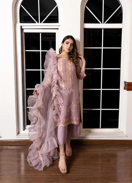 Shahnai By Norans Embroidered Organza Suits Unstitched 3 Piece NRS22S NLC-10 Jorah-Mauve - Luxury Collection
