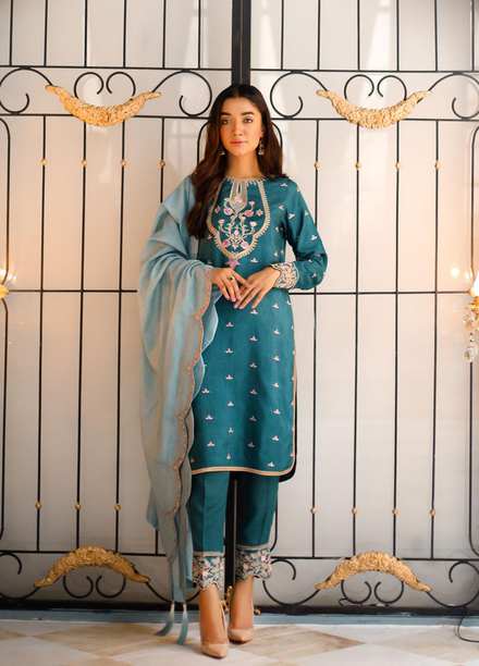 Shanyera Luxury Pret  Raw Silk 3 Piece Dress SHN21LP D-01 Peacock Allure