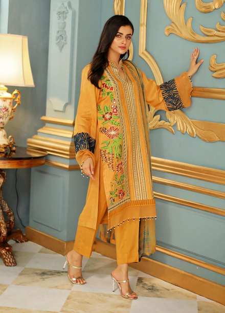 Shanyera Luxury Pret  Raw Silk 3 Piece Dress SHN21LP D-02 Mustard Radiance