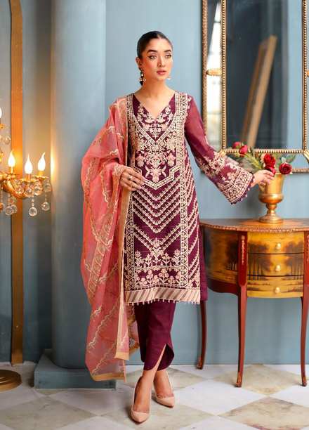 Shanyera Luxury Pret  Organza 3 Piece Dress SHN21LP D-04 Plum Splendor