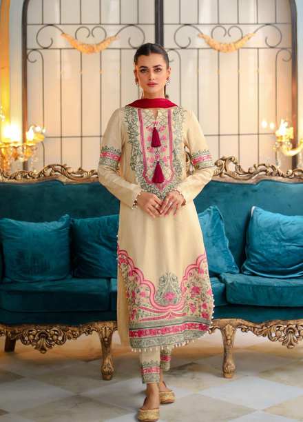 Shanyera Luxury Pret  Raw Silk 3 Piece Dress SHN21LP D-05 Beige Beauty