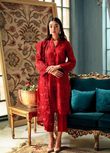 Shanyera Luxury Pret  Organza 3 Piece Dress SHN21LP D-06 Ruby Glaze