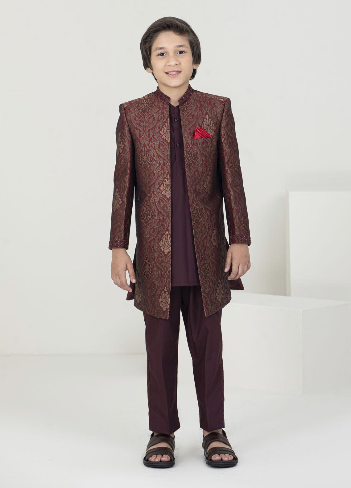 Stylish Jamawar Formal Sherwani for Men -  GS-5057 Black Golden main image 0