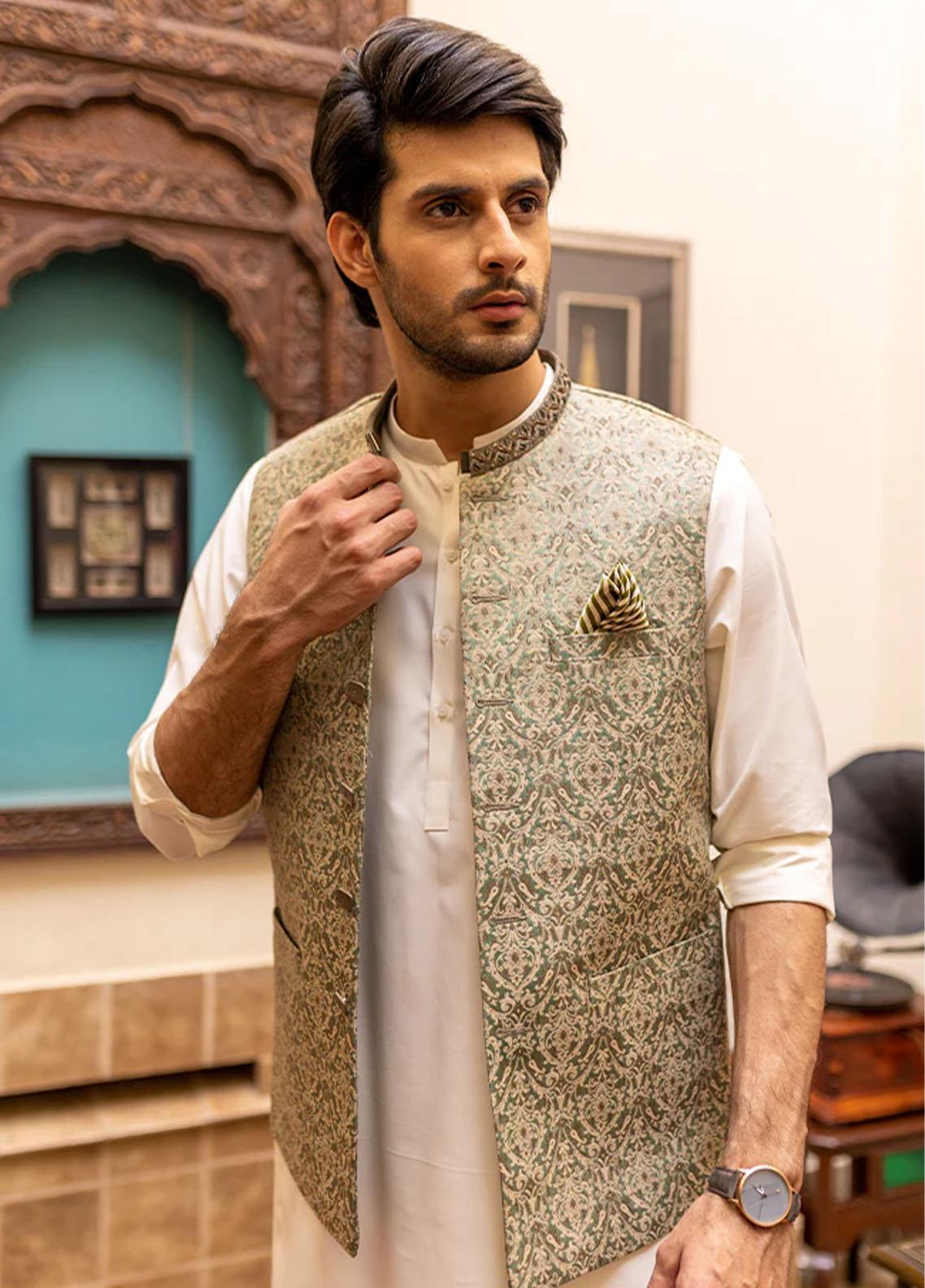 Buy Stylish Jamawar Formal Waistcoat Suit for Men WS131222 Online
