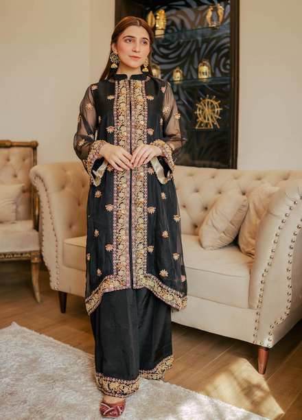 Surmai Luxury Pret Embroidered Organza 3 Piece Suit SUR22RW SEYAH