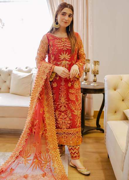 Surmai Luxury Pret Embroidered Net 3 Piece Suit SUR22RW LAAL