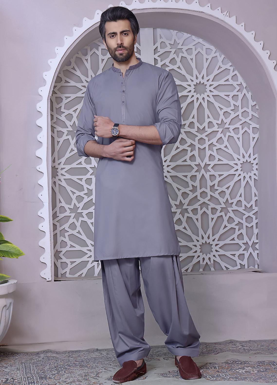 The Great Master (TGM) Wash N Wear Formal Men Kameez Shalwar with Waistcoat -  TGM22MS Ash Gray