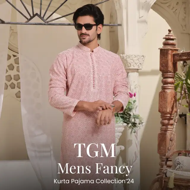 The Great Master (TGM) Raw Silk Fancy Men Kurta Pajama - Peachy Paradise