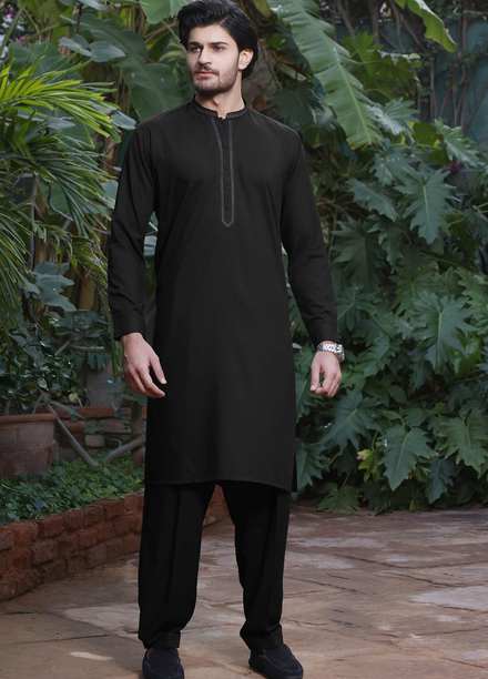 The Great Master (TGM) Wash N Wear Formal Men Shalwar Kameez -  TGM22MS-2 Black Pine