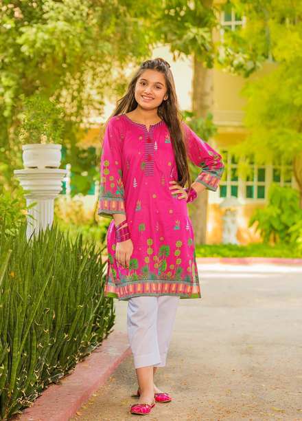 Waniya Lawn Printed Girls 2 Piece Suit -  FUCHSIA GARDEN WKA20-32i