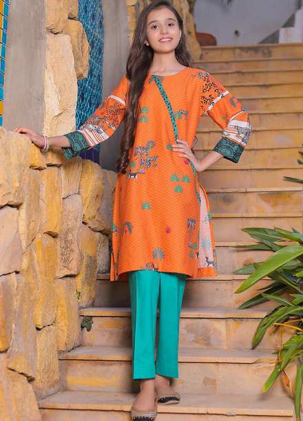 Waniya Cotton Digital Printed Girls 2 Piece Suit -  TANGERINE JUNGLE WKA20-46a