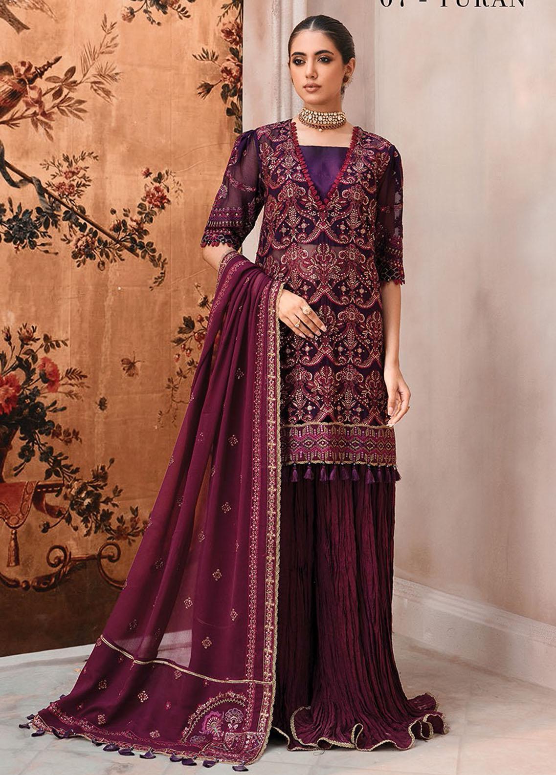 Rumi by Xenia Embroidered Chiffon Unstitched 3 Piece Suit - D-01 Bano - XF25RF - Pink - Wedding Collection main image 0