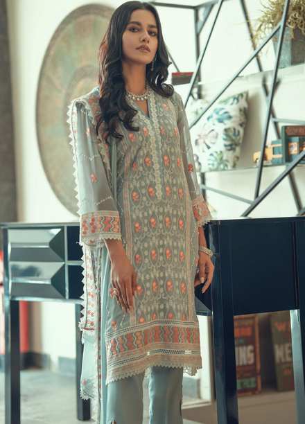 Fascino Embroidered Chiffon Suits Unstitched 3 Piece FN21Z Gray Fries - Luxury Collection